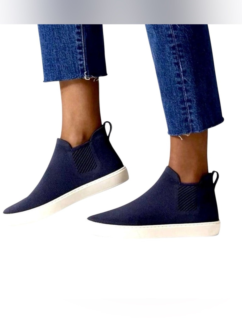 Rothys The Chelsea boots Black Knit 9W Sneakers Classic Slip On Comfort High Top